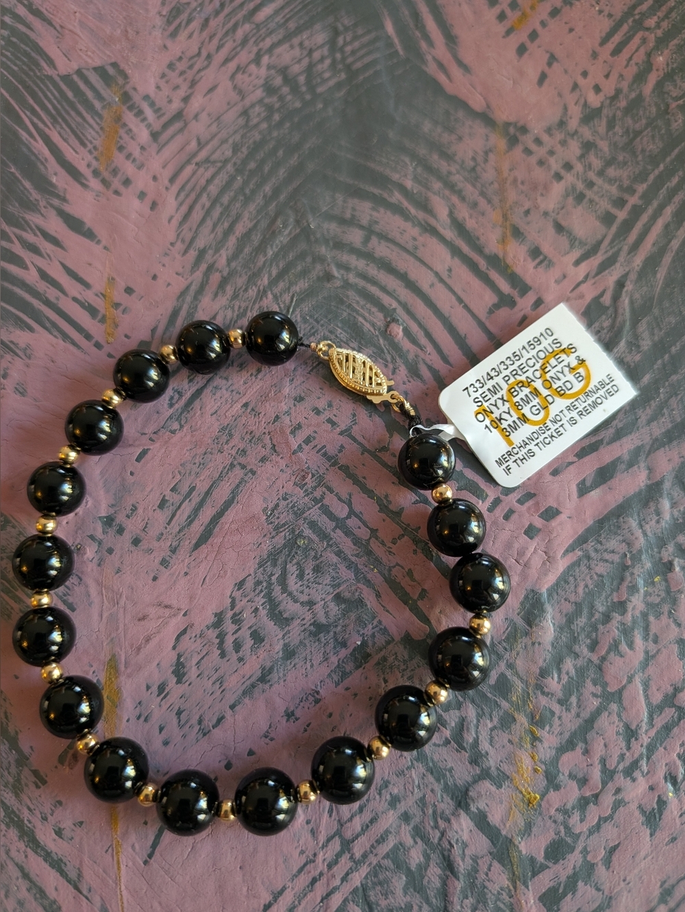 10k Gold And Onyx Bead (8 mm) Bracelet